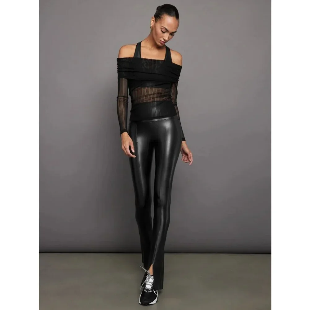 Norma Kamali Black High-Waist Faux Leather Split-Leg Leggings - Picture 11 of 16